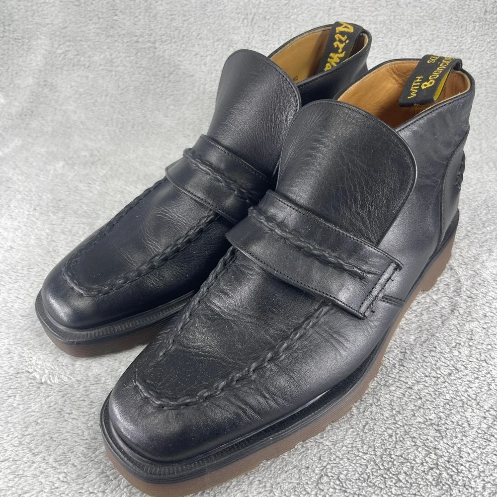 Dr. Martens Boots Mens 8 Black Leather Loafer Moc Toe AirWair Bouncing Soles